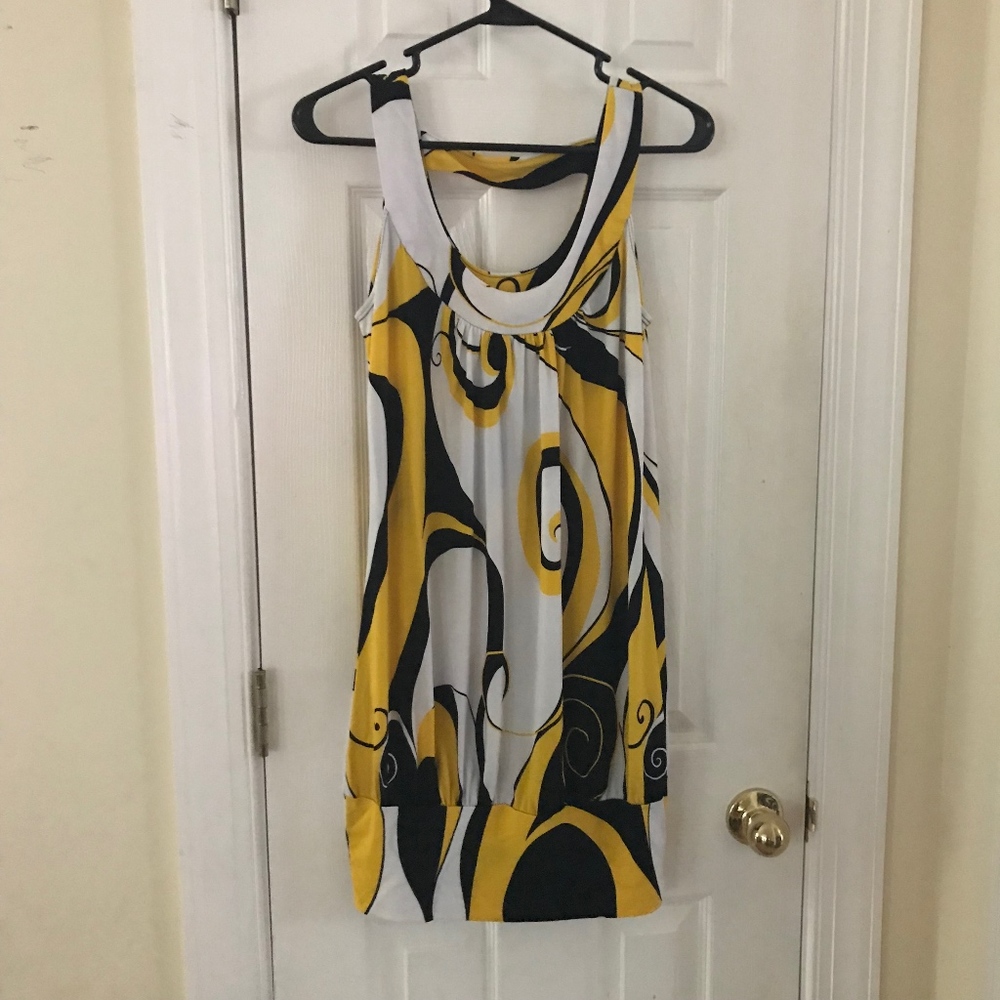 BCX White, Black, and Yellow Tank Dress size L